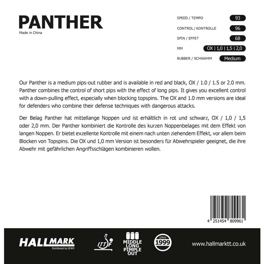 Hallmark Panther stalo teniso gumos antros pusės viršelis
