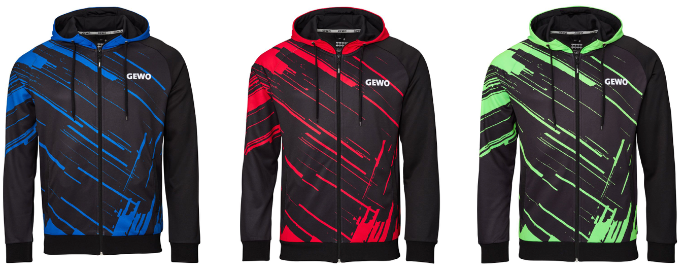 GEWO Hoodie Atani, džemperis su gobtuvu, with hood, for ping pong players, stalo teniso žaidėjams, for table tennis players, red jumper, blue jumper, green jumper