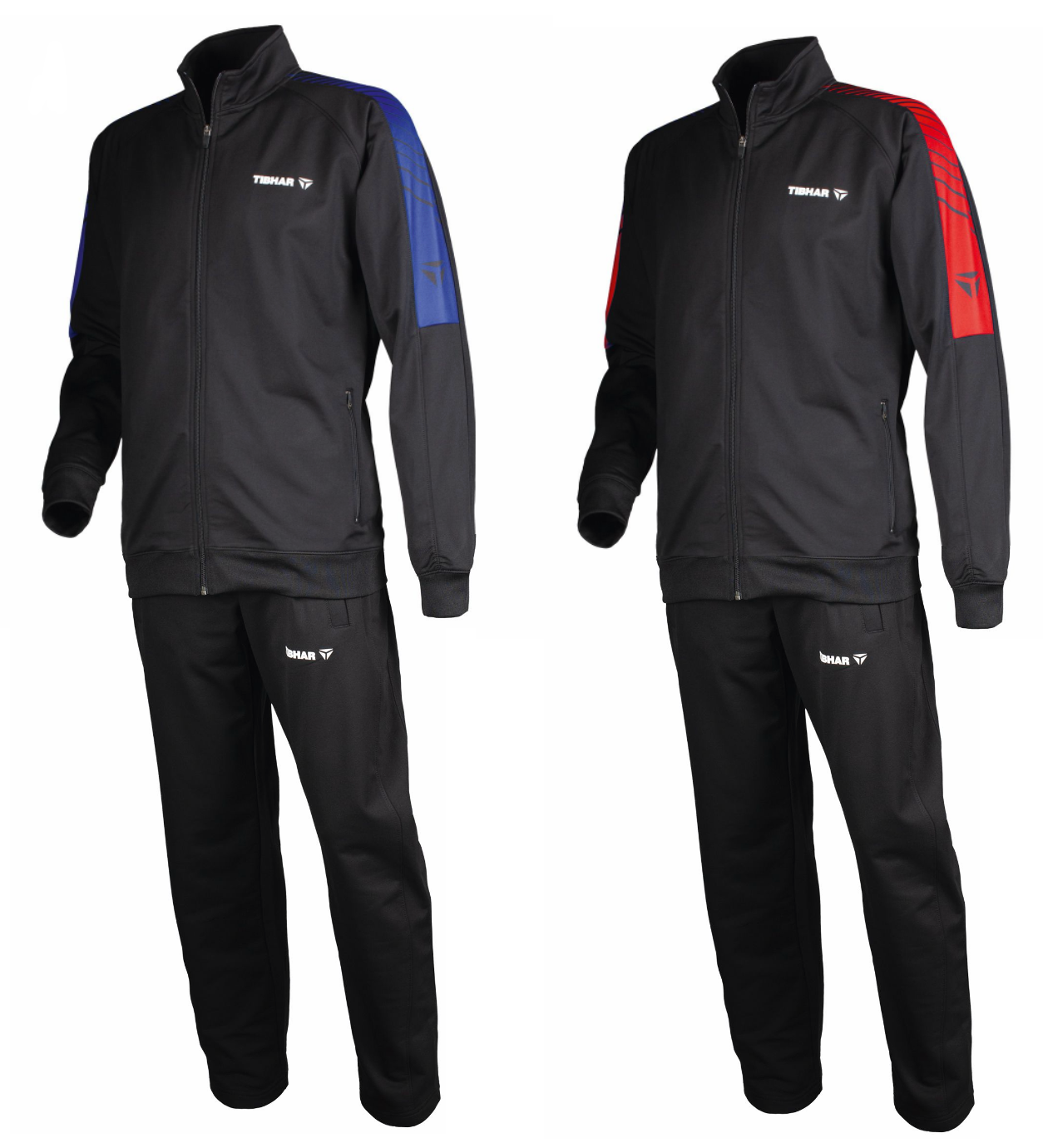 TIBHAR TRACKSUIT DOMINO, black and red jacket, black and blue jacket, for table tennis players, for ping pong players, stalo teniso žaidėjams